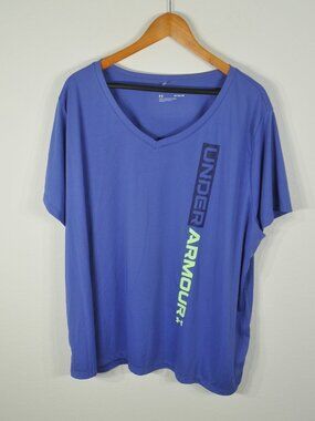 Under Armour Women's T shirt 3X Loose fit Logo Print V neck blue 561 NWT